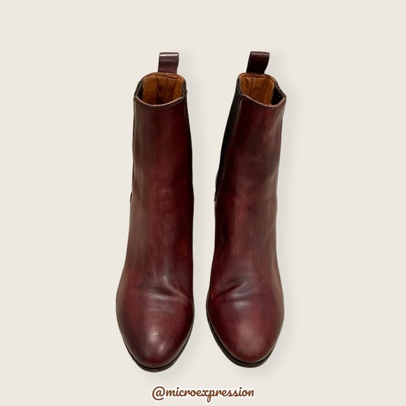 Frye Cherry Burgundy Red Genuine Leather Vintage-Retro Moto Gore Stretch Bootie - Picture 4 of 10